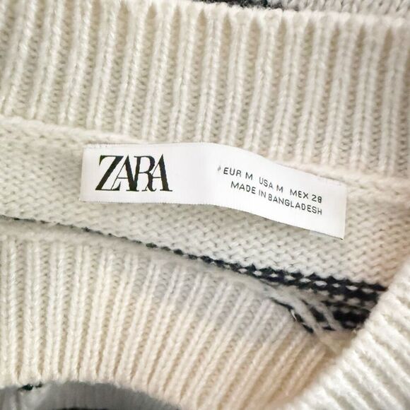 ZARA | Black Cream Ivory Knit Sweater Boxy High Neck Oversized | Size Medium - Picture 6 of 8